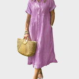 Robe Chemise Rayée avec Col, Boutons et Poches Pratiques