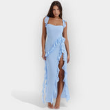 Robe à Fente avec Volants Ajustables