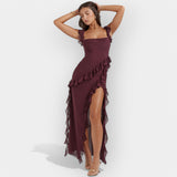 Robe à Fente avec Volants Ajustables