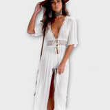 Sanne – Robe midi boho-chic en dentelle avec ceinture à nouer