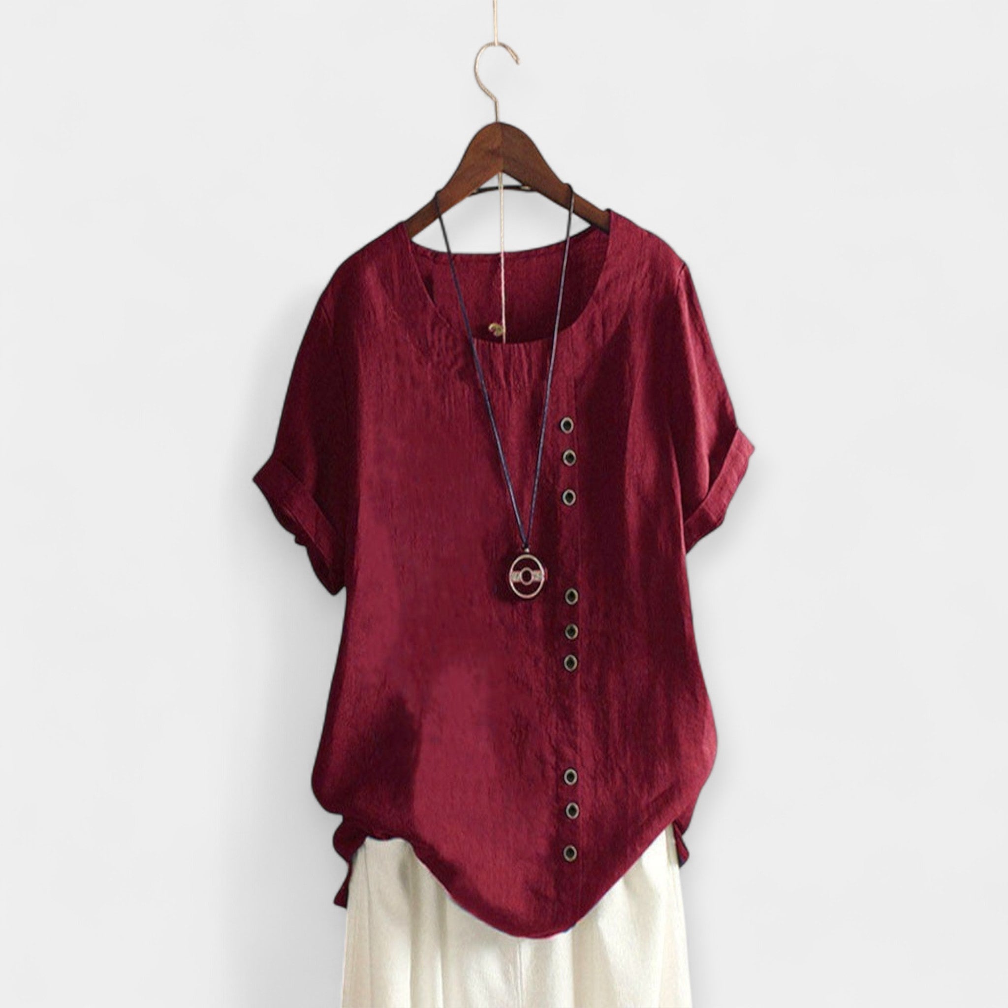 T-shirt à Manches Courtes avec Détails Boutonnés