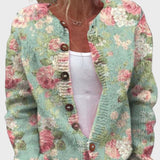 Chic Gilet Tricoté à Motif Floral