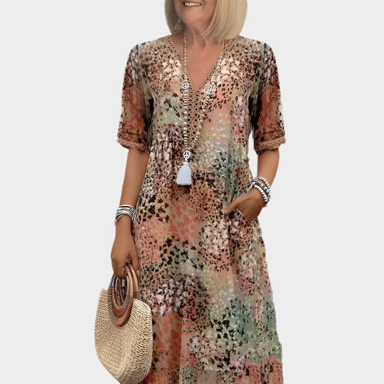 Robe Légère à Motif Estival et Décolleté en V