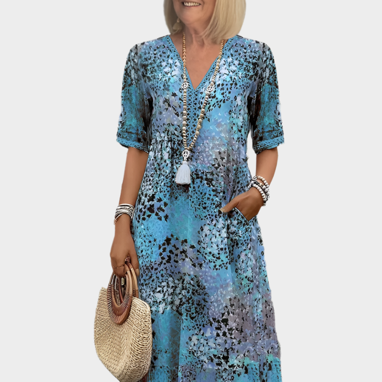 Robe Légère à Motif Estival et Décolleté en V