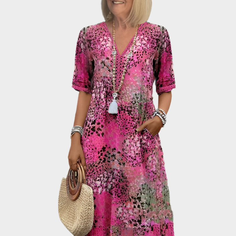 Robe Légère à Motif Estival et Décolleté en V