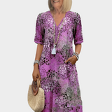 Robe Légère à Motif Estival et Décolleté en V