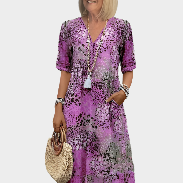 Robe Légère à Motif Estival et Décolleté en V