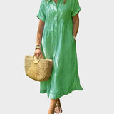 Robe Chemise Rayée avec Col, Boutons et Poches Pratiques