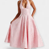 Robe Midi Élégante avec Dos Nu et Détails de Corset