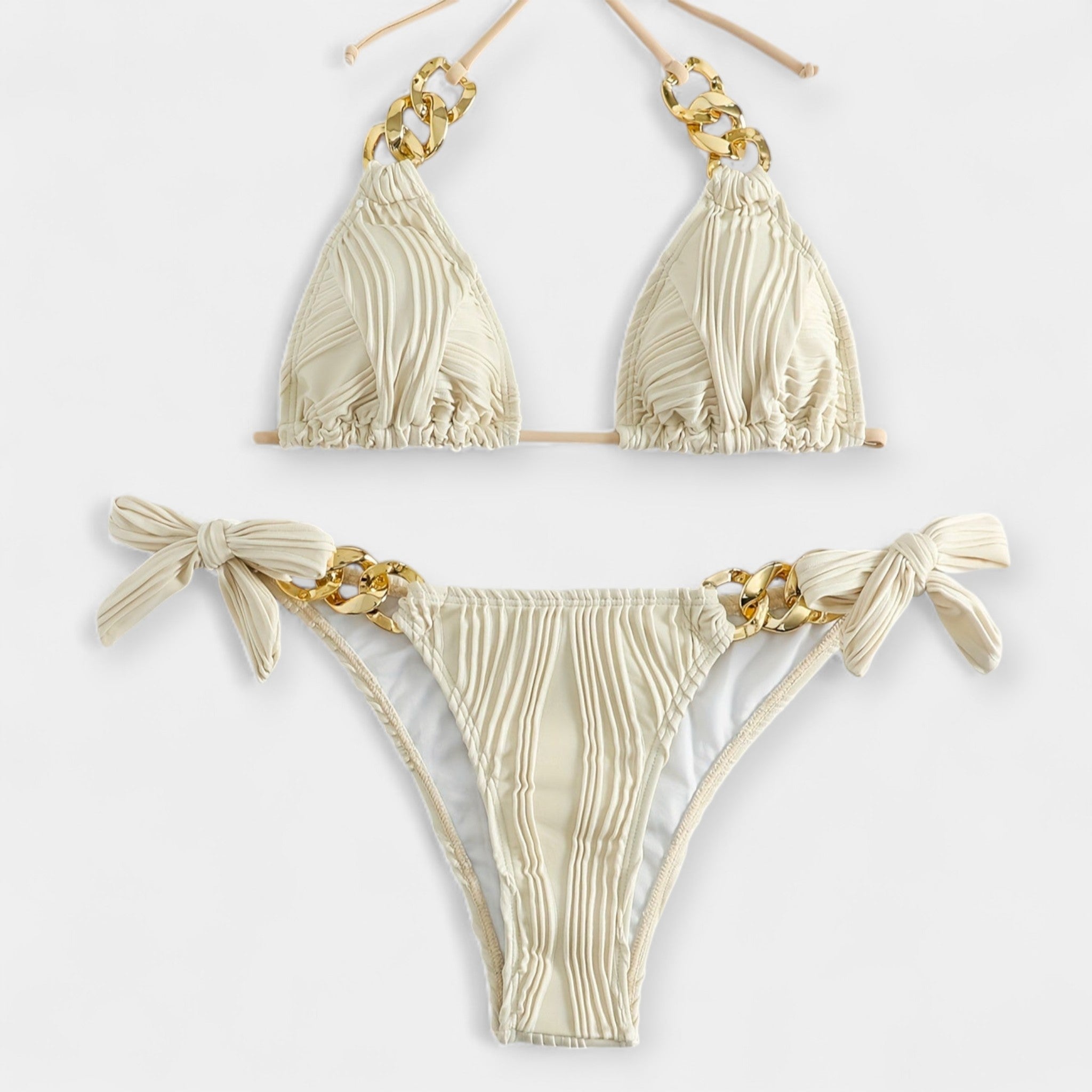 Ensemble de Bikini à Rayures avec Détails de Couture
