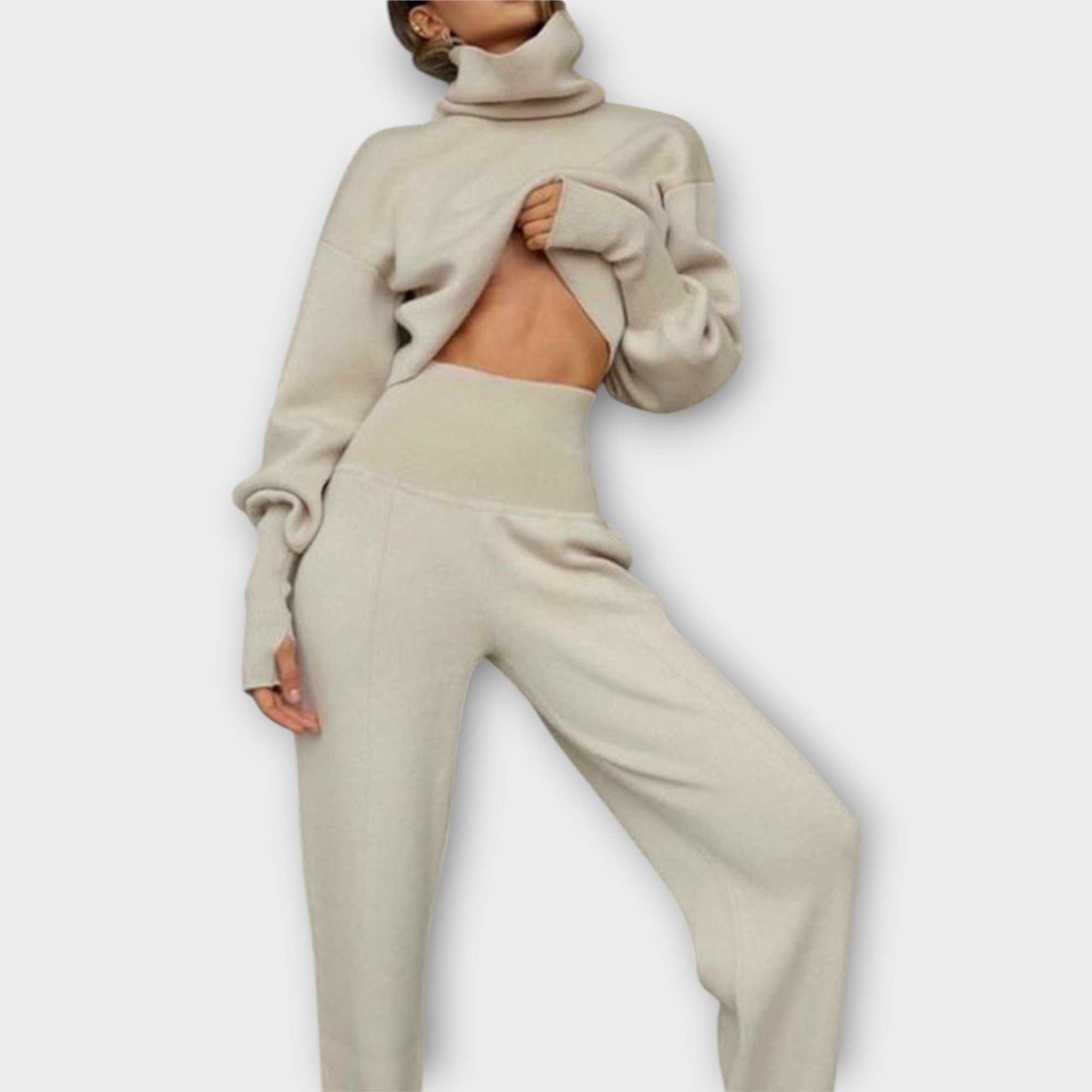 Ensemble Tricoté à Col Montant et Silhouette Décontractée