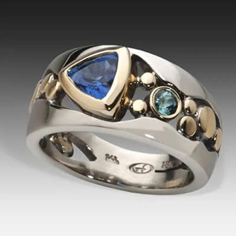 Leonie – Bague rétro ornée d'un cristal bleu