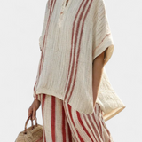 Ensemble Deux Pièces Daisy en Tissu Naturel à Rayures Rouges