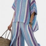 Ensemble Rayé Daisy en Teintes Mauve et Bleu Clair pour un Style Élégant