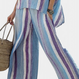 Ensemble Rayé Daisy en Teintes Mauve et Bleu Clair pour un Style Élégant