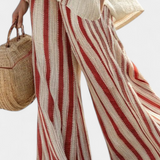 Ensemble Deux Pièces Daisy en Tissu Naturel à Rayures Rouges