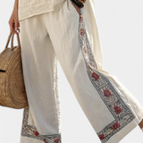 Ensemble Méditerranéen Daisy en lin de bambou avec chic rayures rouges et vertes