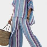 Ensemble Rayé Daisy en Teintes Mauve et Bleu Clair pour un Style Élégant