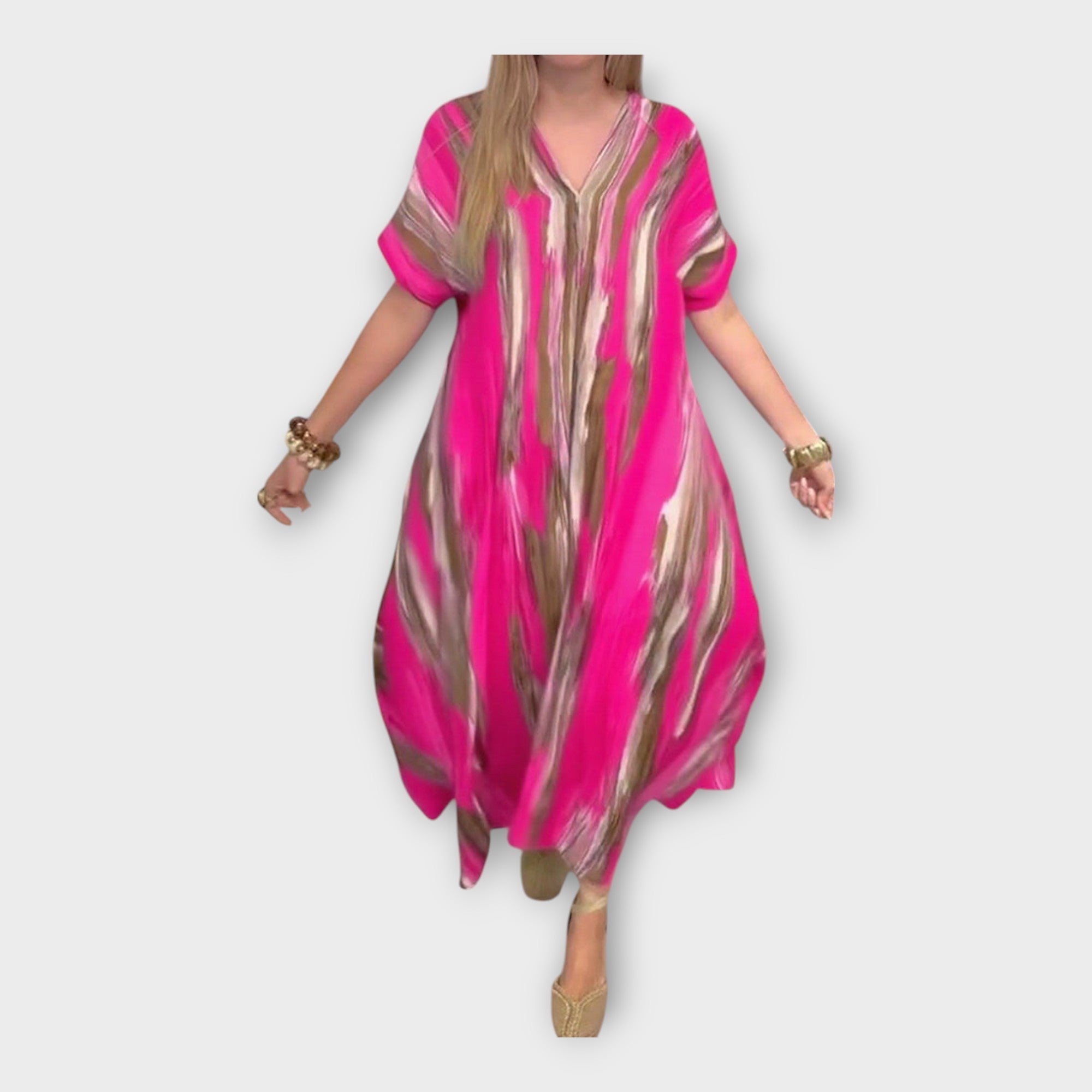 Long Kaftan à Décolleté en V et Manches Amples