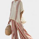 Ensemble Deux Pièces Daisy en Tissu Naturel à Rayures Rouges