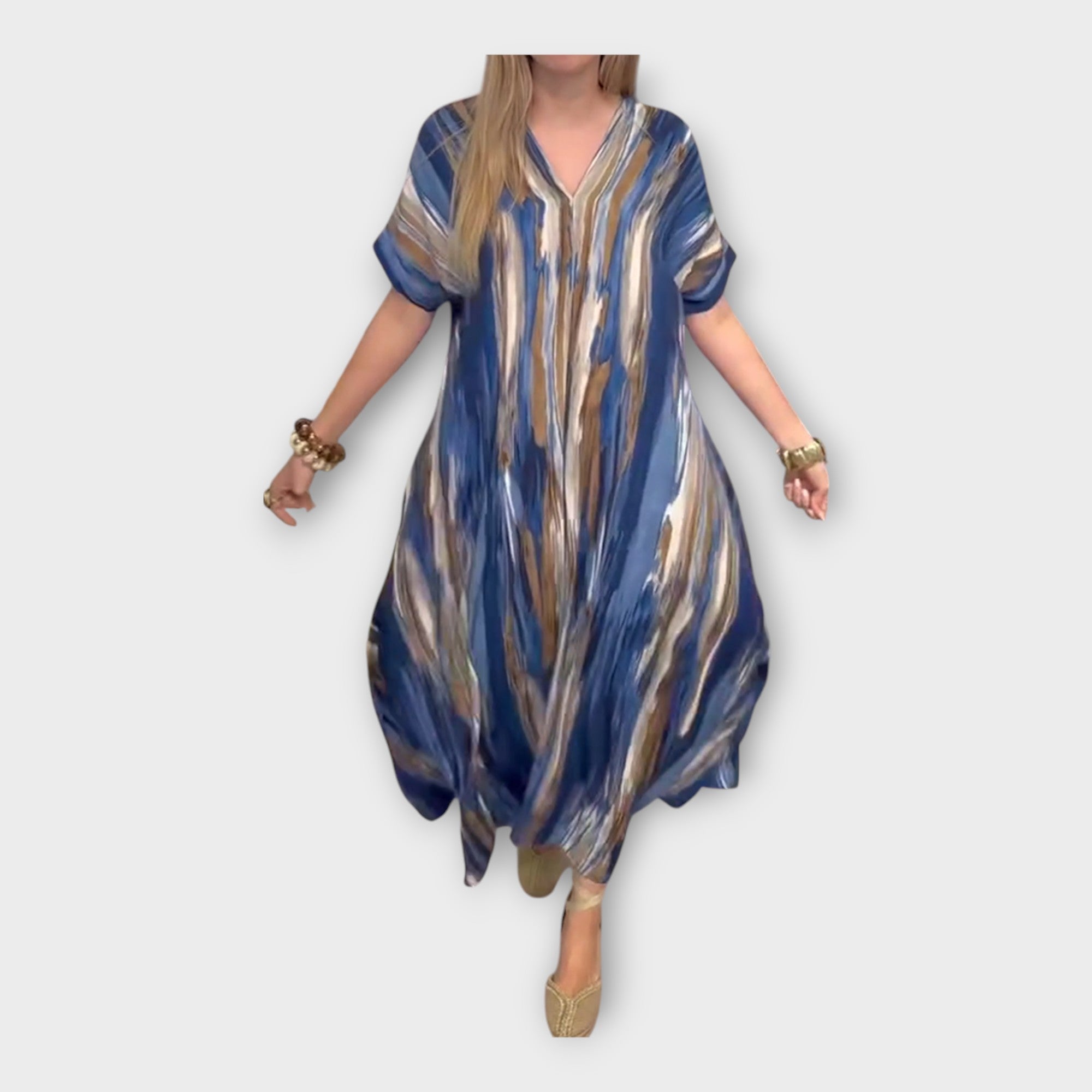Long Kaftan à Décolleté en V et Manches Amples