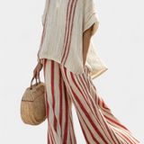 Ensemble Deux Pièces Daisy en Tissu Naturel à Rayures Rouges