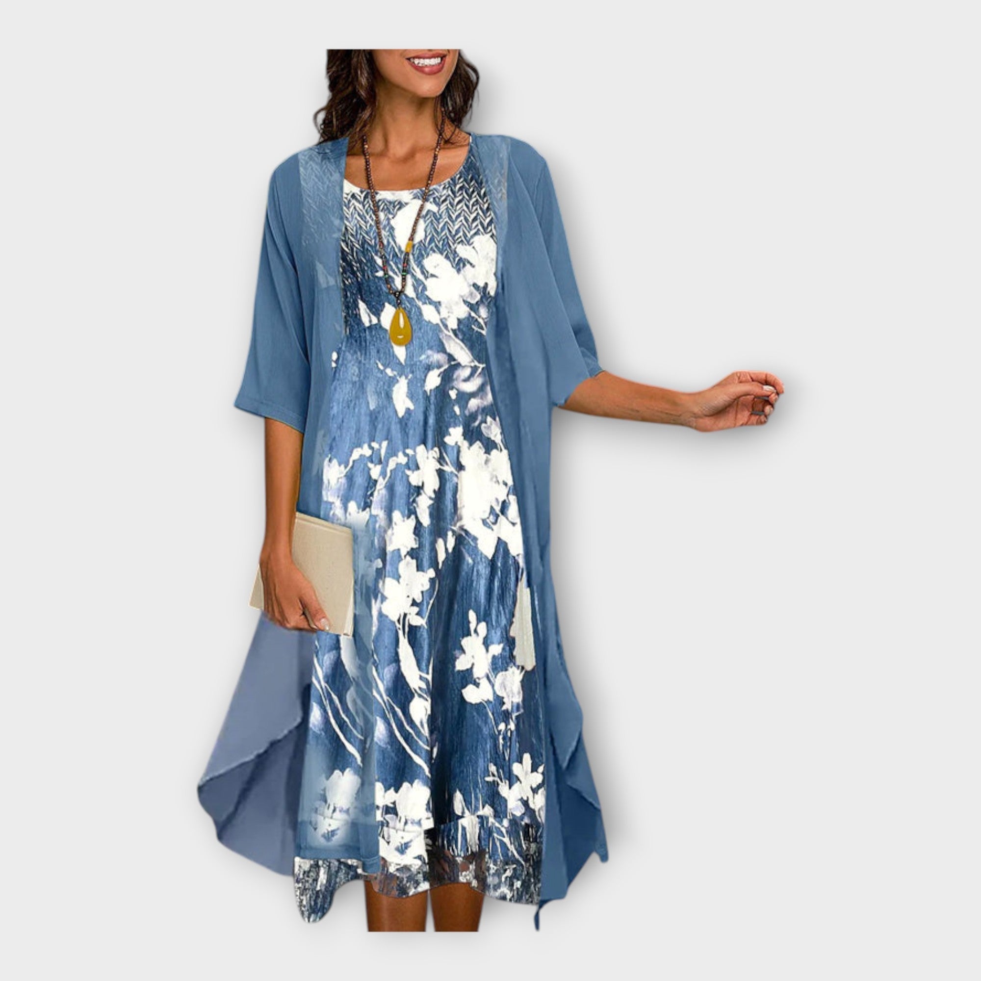 Robe Légère avec Gilet Extérieur et Imprimés