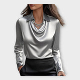 Draped Collar Satin Blouse