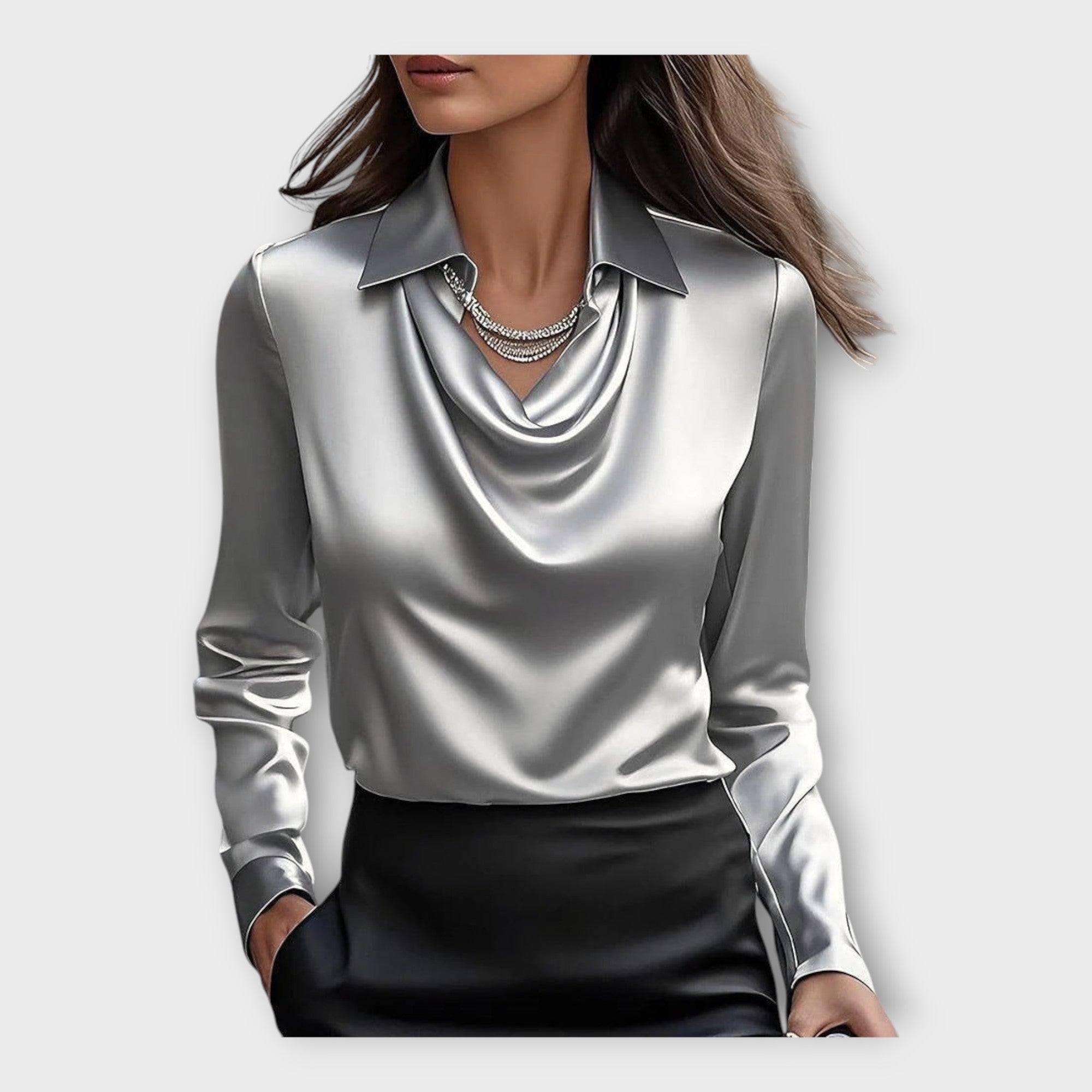Draped Collar Satin Blouse